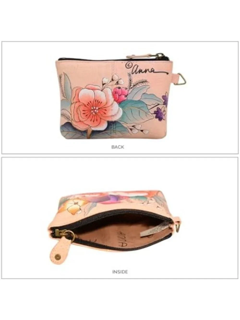 Hand-Painted Genuine Leather Coin Pouch - Vintage Floral Design, Perfect Gift!